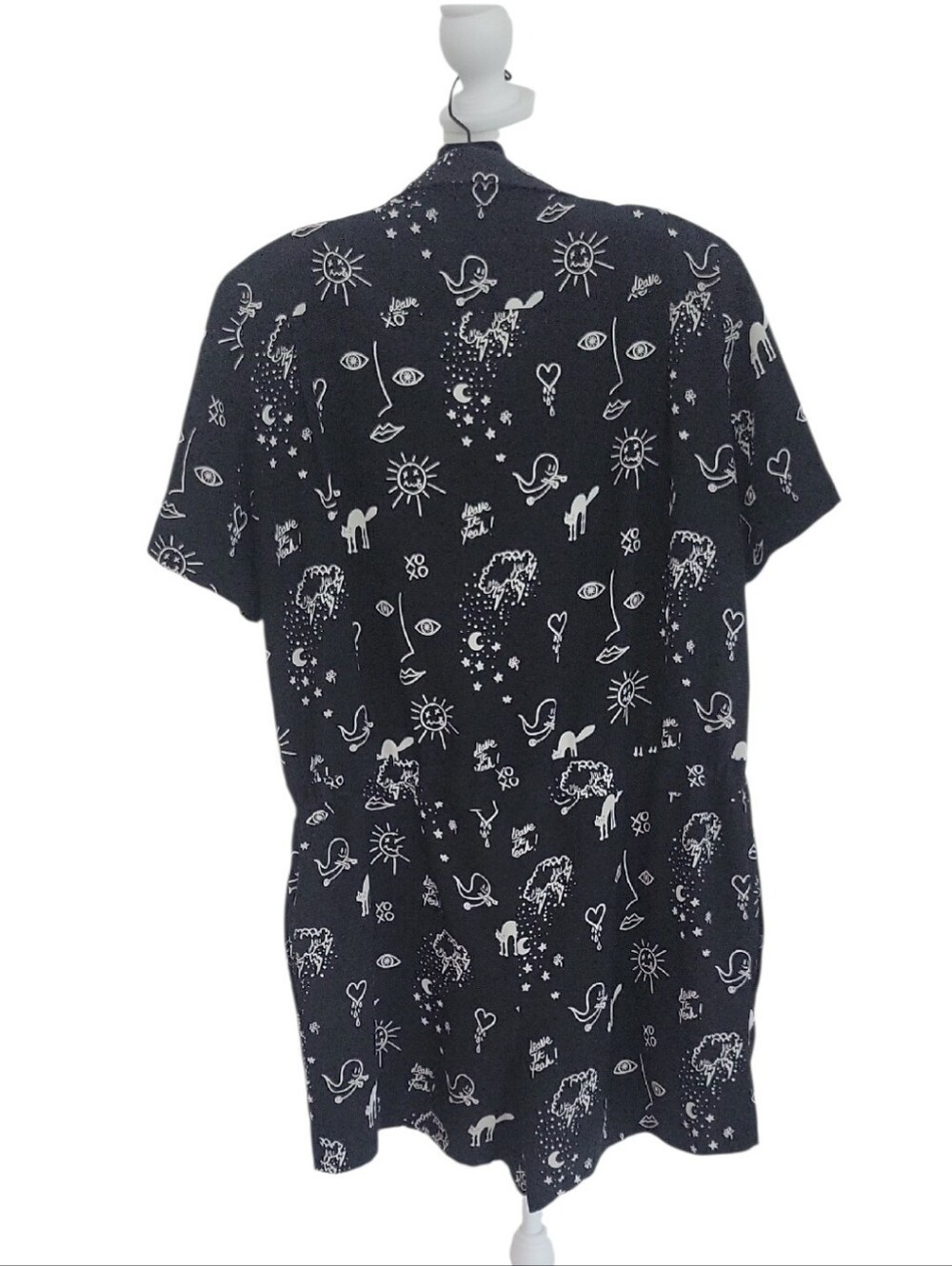 Sandro Paris Silk Short Sleeve Black Graphic Print Romper Size 2 - Picture 6 of 14